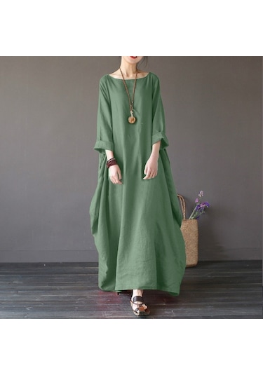 Toridas Keten Rahat Baharlık Salaş Panço Kadın Elbise Ln1040haki 001