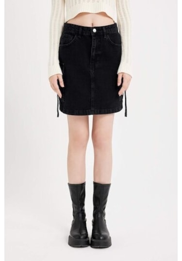 Defacto Fashion Fit Kargo Cepli Jean Mini Etek D4421AX24AUNM40 Siyah