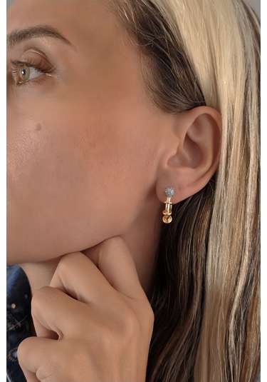 Top Figür Halka Model Altın Kaplama Çelik Küpe Gold