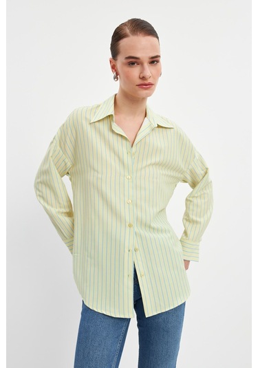 Stella Pulvis Sarı Oversize Çizgili Gömlek Sarı