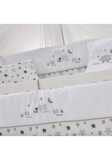 Meltem Kids Kuzu Nakışlı Pamuklu Bebek Uyku Seti 60 x 120 CM Ekru