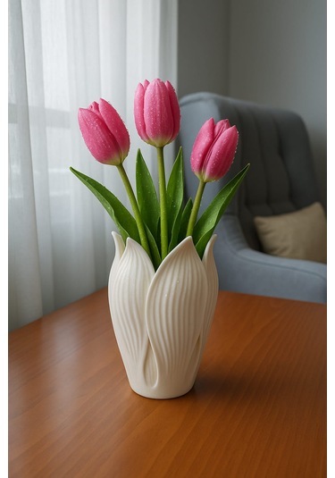 Lotus 3d Modern Tarz Dekoratif Vazo Beyaz