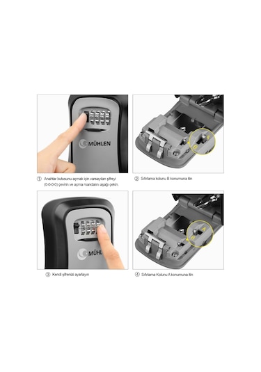 Mühlen Şifreli Çelik Kasa Key 3 Anahtar Kasası Kutusu Anahtarlık