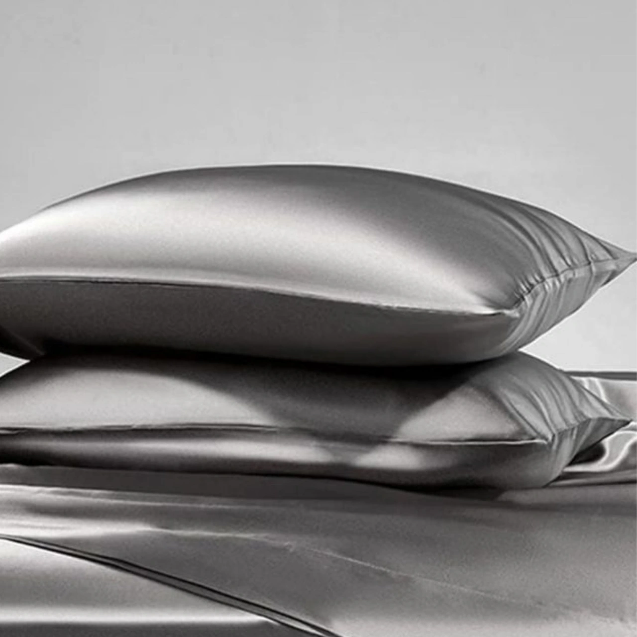 Antibakteriyel Terletmeyen İpek Saten Yastık Kılıfı 2'li 50x70 Gri Siyah