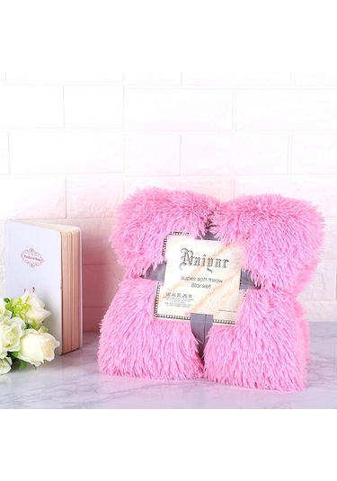 Pembe Battaniye Suni Kürk Battaniye Yatak Battaniyesi Shaggy Polyester Sıcak Tutma S