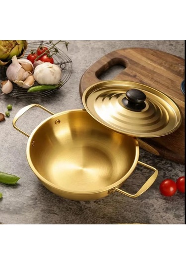 Altın Paslanmaz Çelik Ramen Kapaklı Pot Kore Anında Erişte Pot Diğer