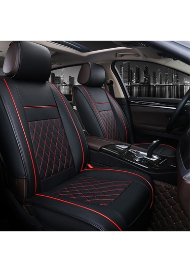 Araba Derisi Tam Kapsamlı Koltuk Minderi Kılıfı, Standart Versiyon, Sadece Bir Koltuk Siyah Kırmızı