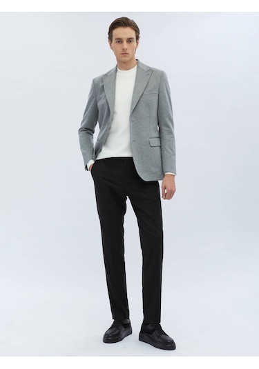 Gri Düz Modern Fit Yün Karışımlı Ceket 6 Drop Gri