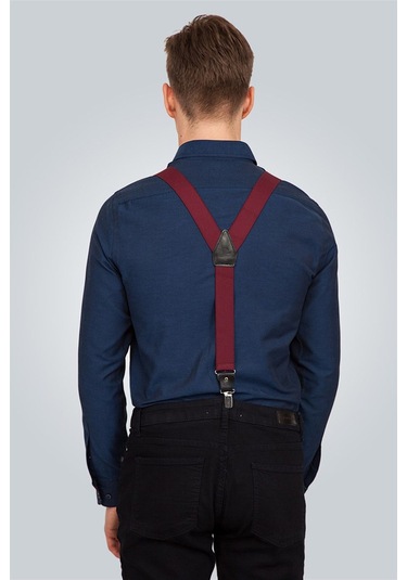 Tudors Düz Bordo Erkek Pantolon Askısı-Bordo