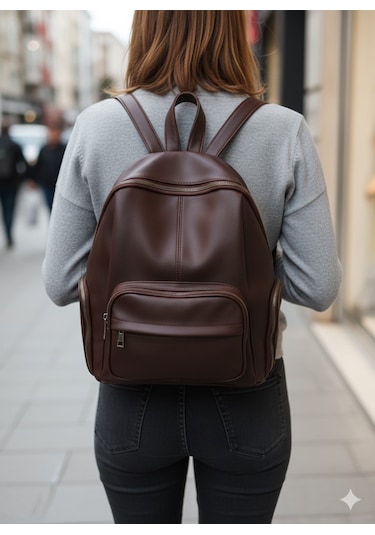 Newish Polo Donna Model Sırt Çantası-yıkama Suni Deri Koyu Kahverengi