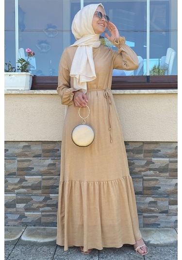 Duru Simli Camel Elbise Bej