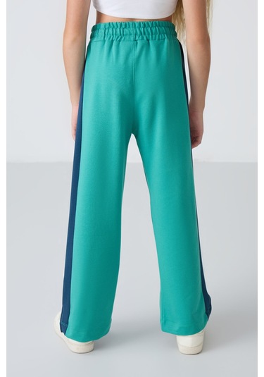 Tommy Life Deniz Yeşil Yırtmaç Detaylı Cepli Geniş Paça Kız Çocuk Eşofman Alt - 75141 Yeşil