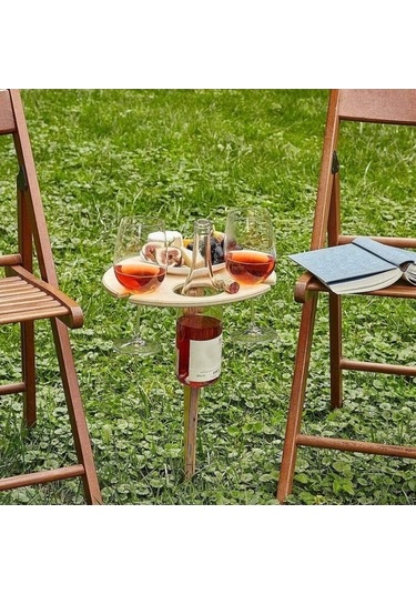 Prestigegoods Ahşap Katlanır Şarap Rafı - Açık Piknik Masa Takılı - Mutfak, Kamp İçin Ahşap