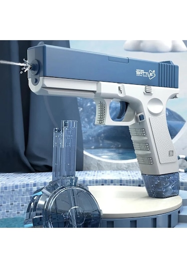 Elektrikli Otomatik Atış Yapan Su Tabancası 10 Metre Menzilli 500 Ml. Depolu 20 Cm. - Mavi Mavi