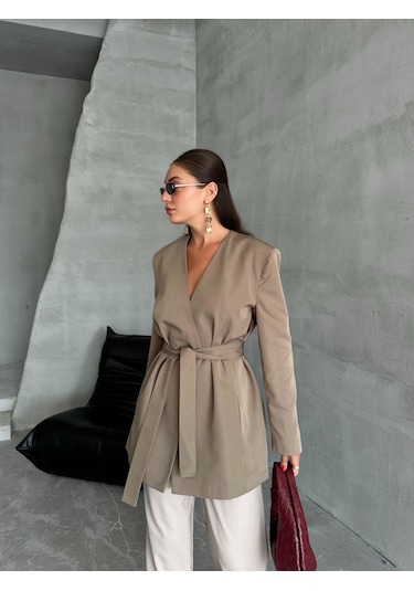 Haki Elegant Kuşaklı Ceket Haki