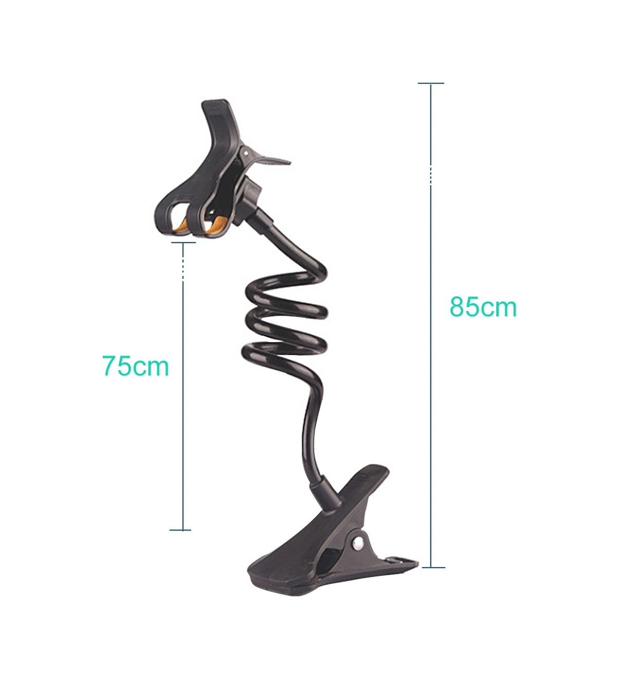 Youtek Beyaz Çift Klemeli Telefon Tutucu - 360 Ayarlanabilir Uzun Borulu - Yatak Başı, Masaüstü İçin - Film İzleme, Canlı Yayın, Öğretim Uygulaması Beyaz