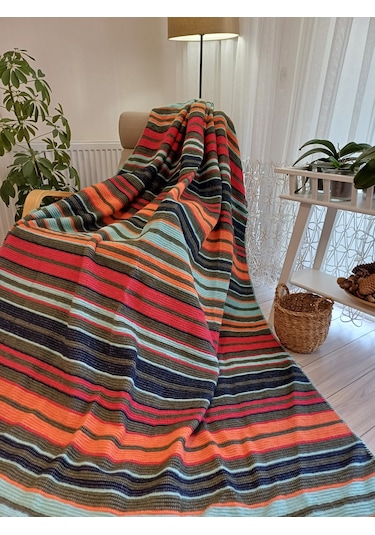 Pamuklu Battaniye Tek Kişilik Çizgili Battaniye Tv Battaniyesi