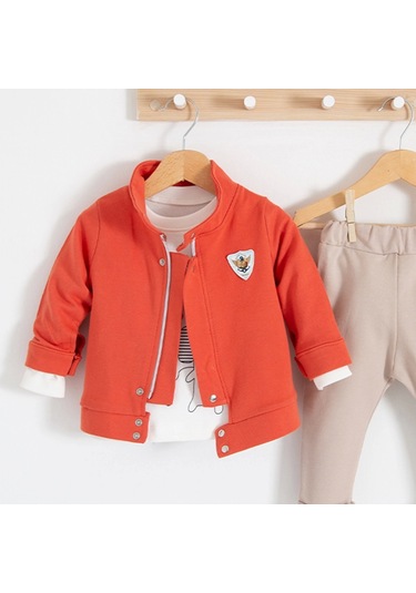 3-18 Ay We Are Ceketli 3'lü Erkek Bebek Takımı Kiremit Kiremit