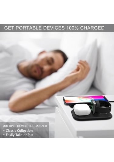 Pazly 15 W Manyetik Katlanabilir Kablosuz 3'ü 1 Arada Hızlı Şarj İstasyonu - Multifonksiyonel, Siyah/beyaz, İçin Mükemmel