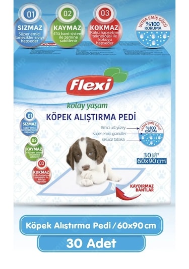 Flexi Köpek Alıştırma Çiş Pedi Kaydırmaz Bantlı 30 Adet 60 x 90 CM