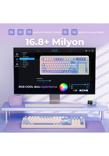 Aula S99 Retro Rgb Gaming 3 Modlu Bluetooth/2.4ghz/usb-c Kablosuz Makrolu Türkçe Q Klavye Mavi
