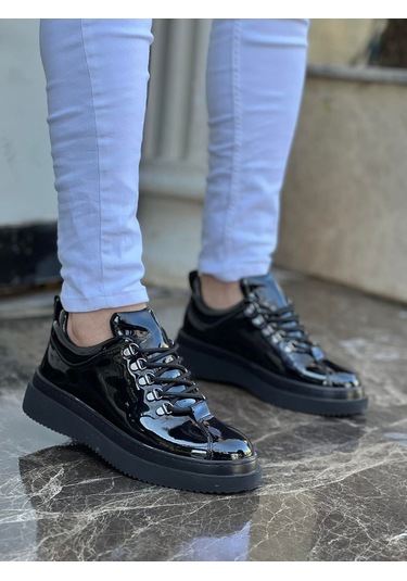 Kb Siyah Rugan Ayakkabı Yüksek Taban Bağcıklı Günlük Ayakkabı