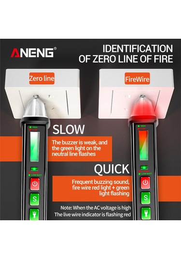 Lemestar Aneng Vc1015 12-1000v Su Geçirmez Dış Kabuklu, Fener Ve Sesli Alarmlı Dokunmadan Elektrik Test Kalemi Pil Yok