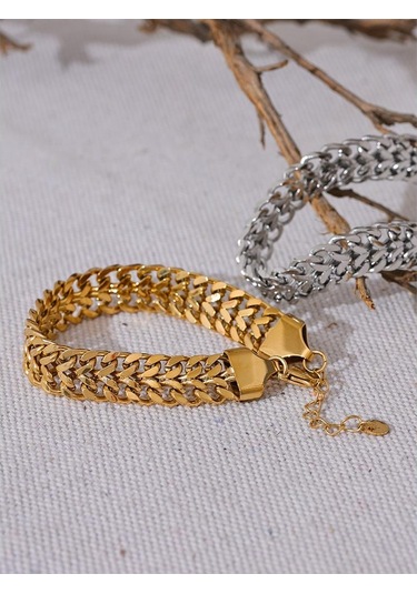 Altın Eetit Su Geçirmez Paslanmaz Çelik Küba Zincir Geniş Bilezik Bileklik Bildirimi Metal Cilalı 18k Pvd Kaplama Şık Takı Hediye