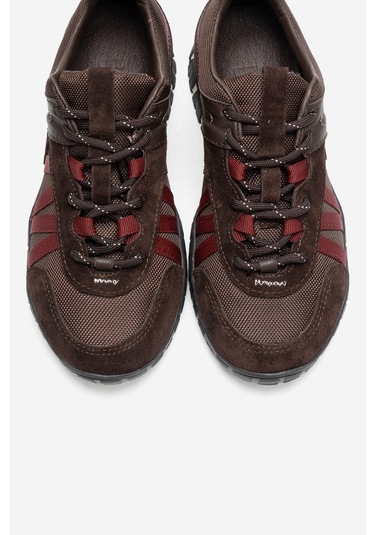 Fıera Kahverengi Bordo Hakiki Deri Fileli Kadın Günlük Sneaker Bordo - Kahverengi