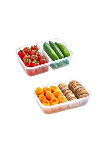 Buffer® 12 Adet 2 Bölmeli Kilitli Kapaklı 1 Litre Saklama Kabı Çok Renkli