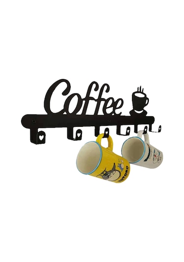 Yunboo Kahve Harf Desenli Siyah Demir Duvar Rakusu - 5 Kanca, Delme/delmesiz Montaj, Mutfak/banyo Bardak Çantası Asma Aleti Diğer