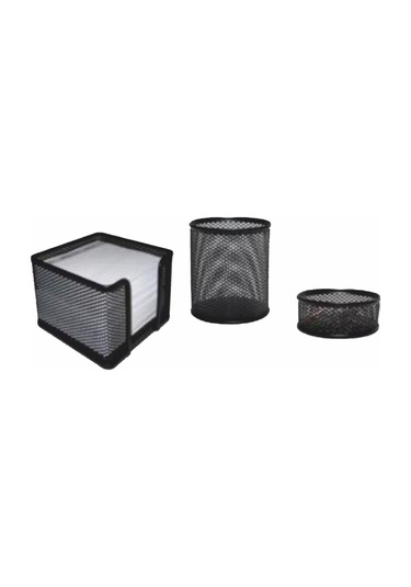 Masa Kalemlik Seti - Siyah Metal 3 Lü Set