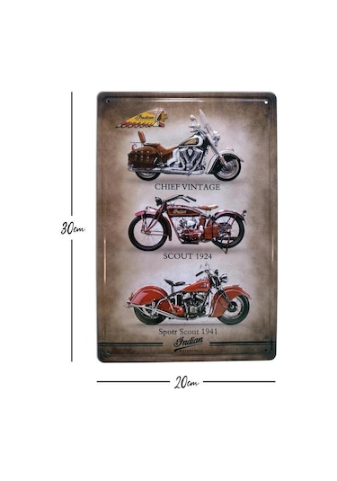 Cajuart Indian Üç Motor Temalı 20X30 Cm Metal Plaka Metal Tablo