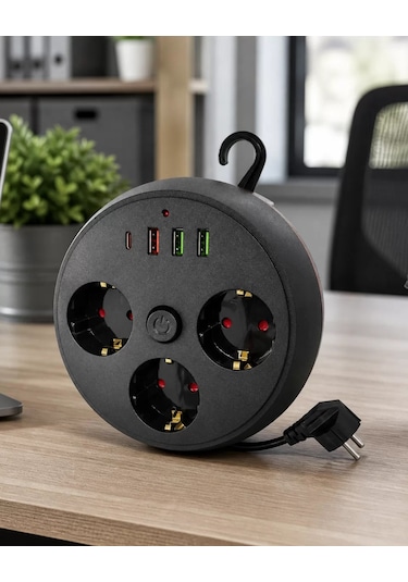 Akım Korumalı Çoklu Priz 3 Priz 3 Usb 1 Type C 2 Metre Kablo Güvenli Şarj 3 M