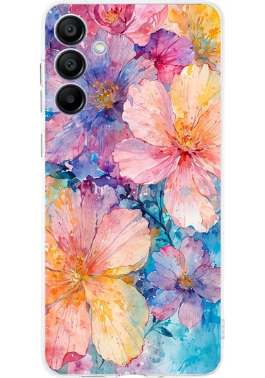Samsung Galaxy A16 Uyumlu Renkli Çiçekler Sulu Boya Baskılı Silikon Kılıf Renkli