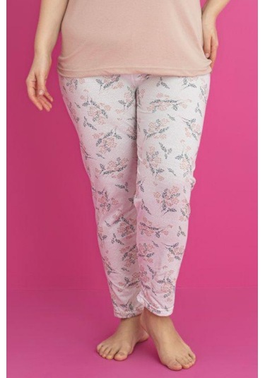 X-dreamy Büyük Beden Pamuklu Çiçekli Kısa Kollu Pijama Takımı Kahverengi