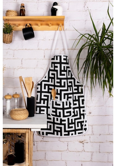 6 Parça Mutfak Seti & Mutfak Önlüğü , Fırın Eldiveni , 2li Tutacak , Organizer Poşetlik , Demlematiksiyah Labirent