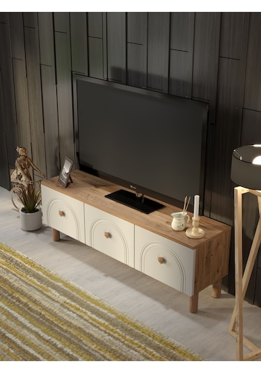 Bohem Tarz 135cm 3 Kapaklı Mdf Kapak Tv Ünitesi Ceviz