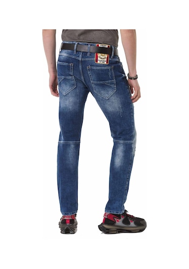 CD781 Yırtık Yamalı Mavi Erkek Jeans Mavi