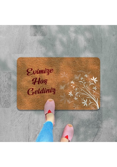 Modern Dijital Paspas - Hoşgeldiniz Karşılama Paspas - Kapı Önü Dekoratif Paspas Bakır