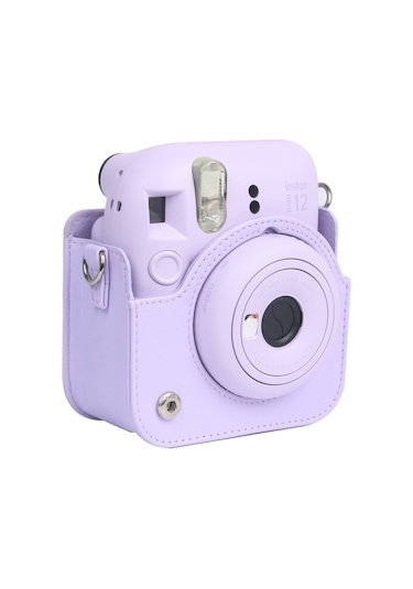 Sones Fujıfılm İnstax Mini Uyumlu 12 Uyumlu Uyumlu Tam Vücut Deri Kılıf Kamera Çantası Askılı Mor