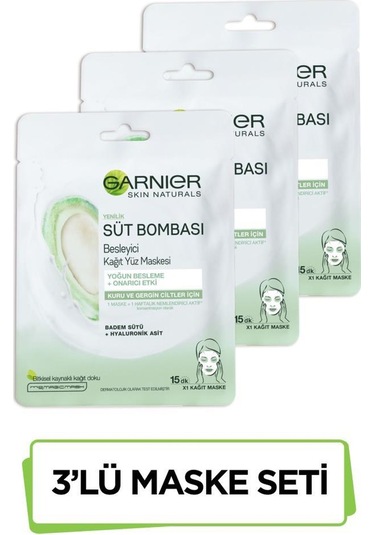 Garnier Süt Bombası Besleyici Kağıt Yüz Maskesi Badem Sütü 3'Lü S