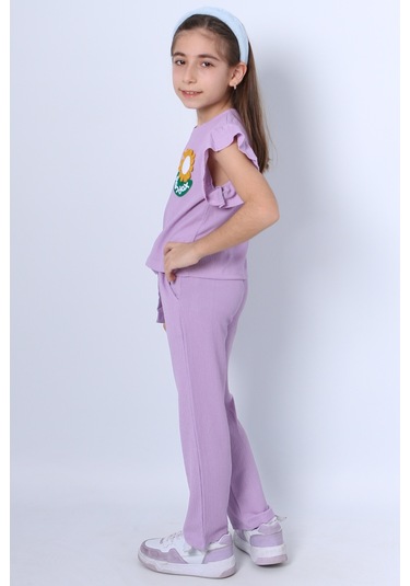 Kız Çocuk İkili Takım Fırfırlı Papatya Nakışlı F21 Siyah