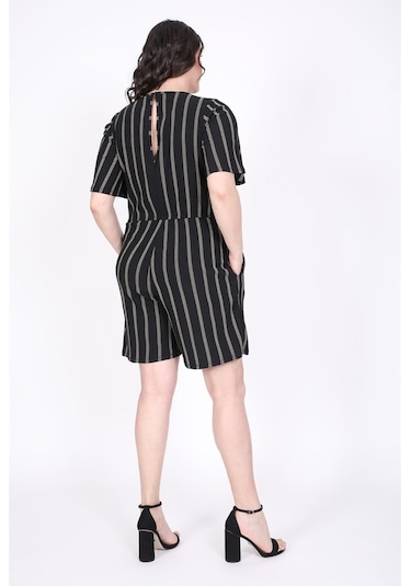 Myline Kadın Ön Çapraz Detaylı Kısa Tulum 45728 Siyah