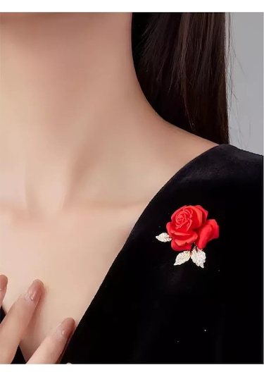 Zirkon Taşlı Gül Broş 245383237 Kırmızı