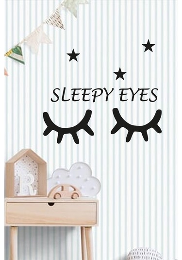 Dekoratif Sleepy Eyes Kirpik Yıldızlı 2 Li Ahşap Duvar Dekoru