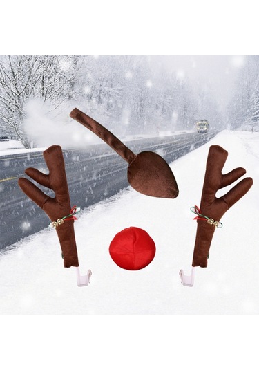 Ren Geyiği Dekorasyon Otomobil Araç Burun Boynuz Kostüm Seti Rudolph Noel Ren Geyiği Boynuzları Kırmızı Burun Süsleri Elk Boynuzları -