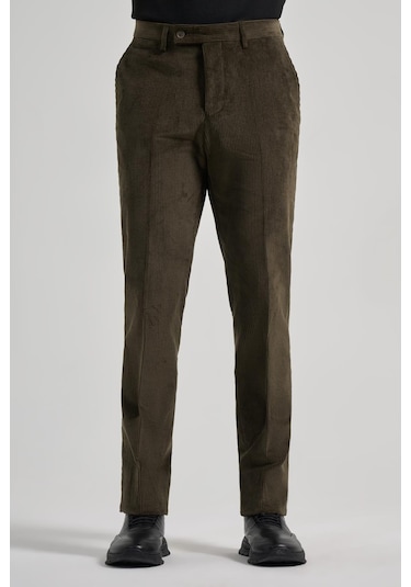 Koyu Haki Pamuklu Yandan Cepli Comfort Fit Kadife Pantolon 1003245160 Koyu Haki