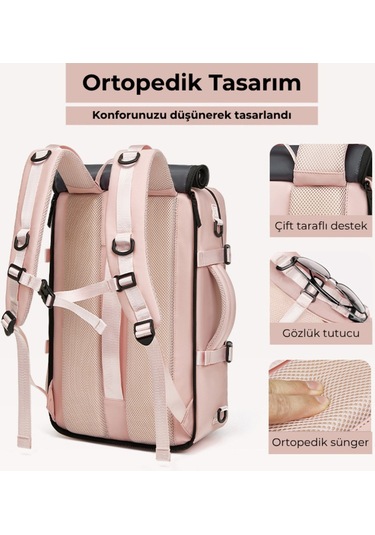 Ayakkabı Bölmeli Su Geçirmez Spor & Seyahat Sırt Çantası 30l 16 Laptop Bölmeli Pembe