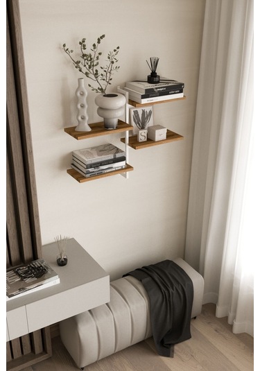 Aju 4 Katlı Duvar Rafı Metal Çerçeveli Dekoratif Kitaplık Ve Raf Ünitesi Modern Ve Minimalist Beyaz